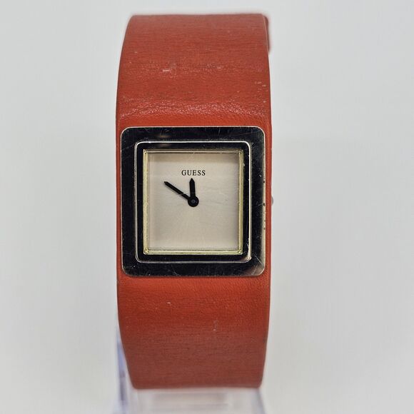 Guess Women's Watch 26MM Cream Dial Orange Leather Band Strap New Battery - Picture 1 of 13